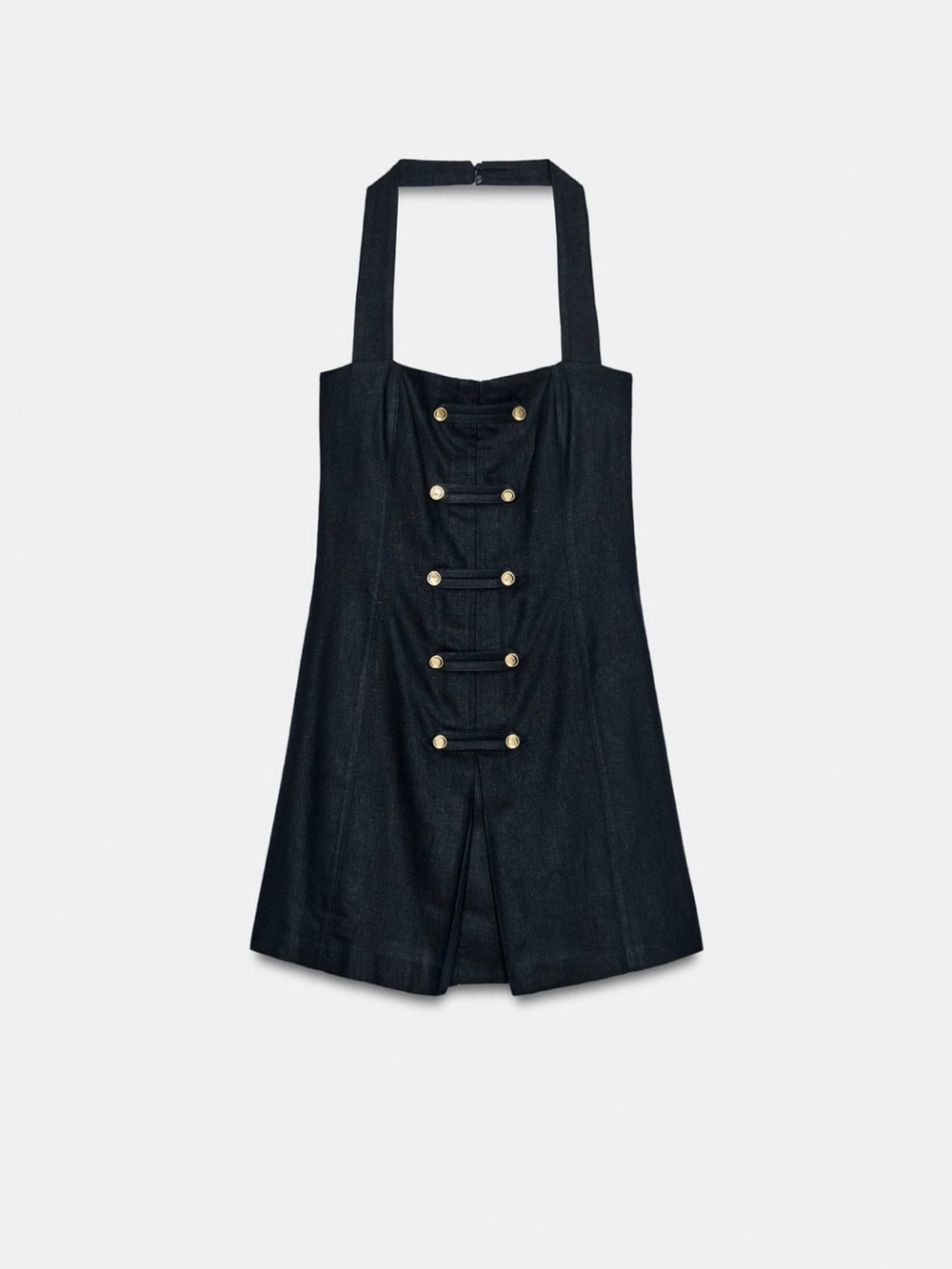Zara Dark Navy Halter Mini Dress with Gold Buttons